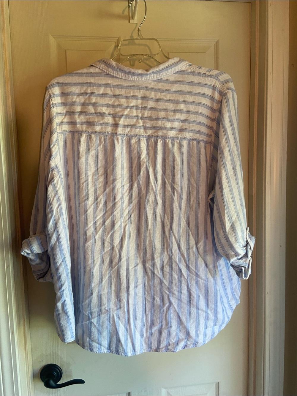 Nicole Miller Light Blue and White Striped Button-Down Shirt